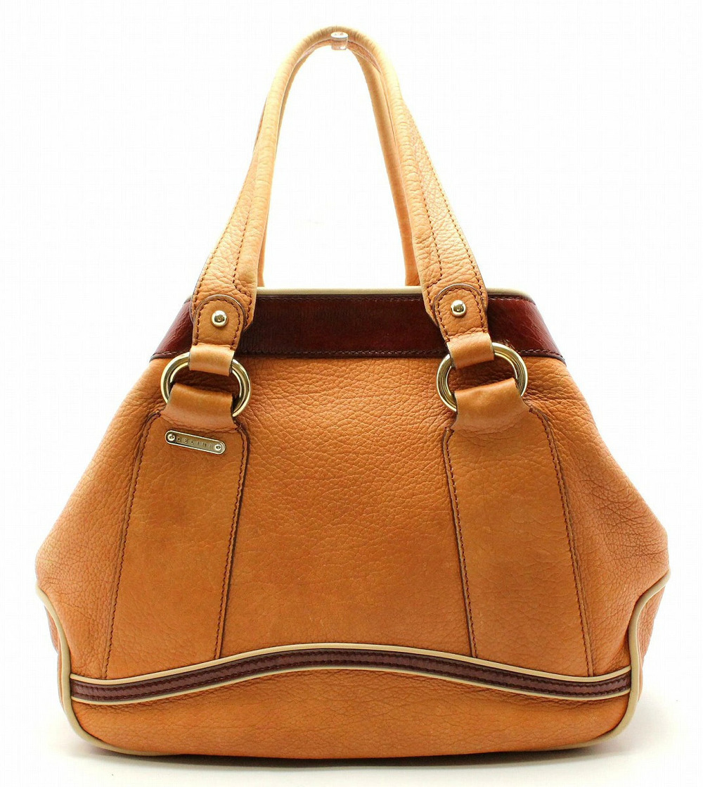 Celine 2way Shoulder Bag Tote Leather Brown Dark